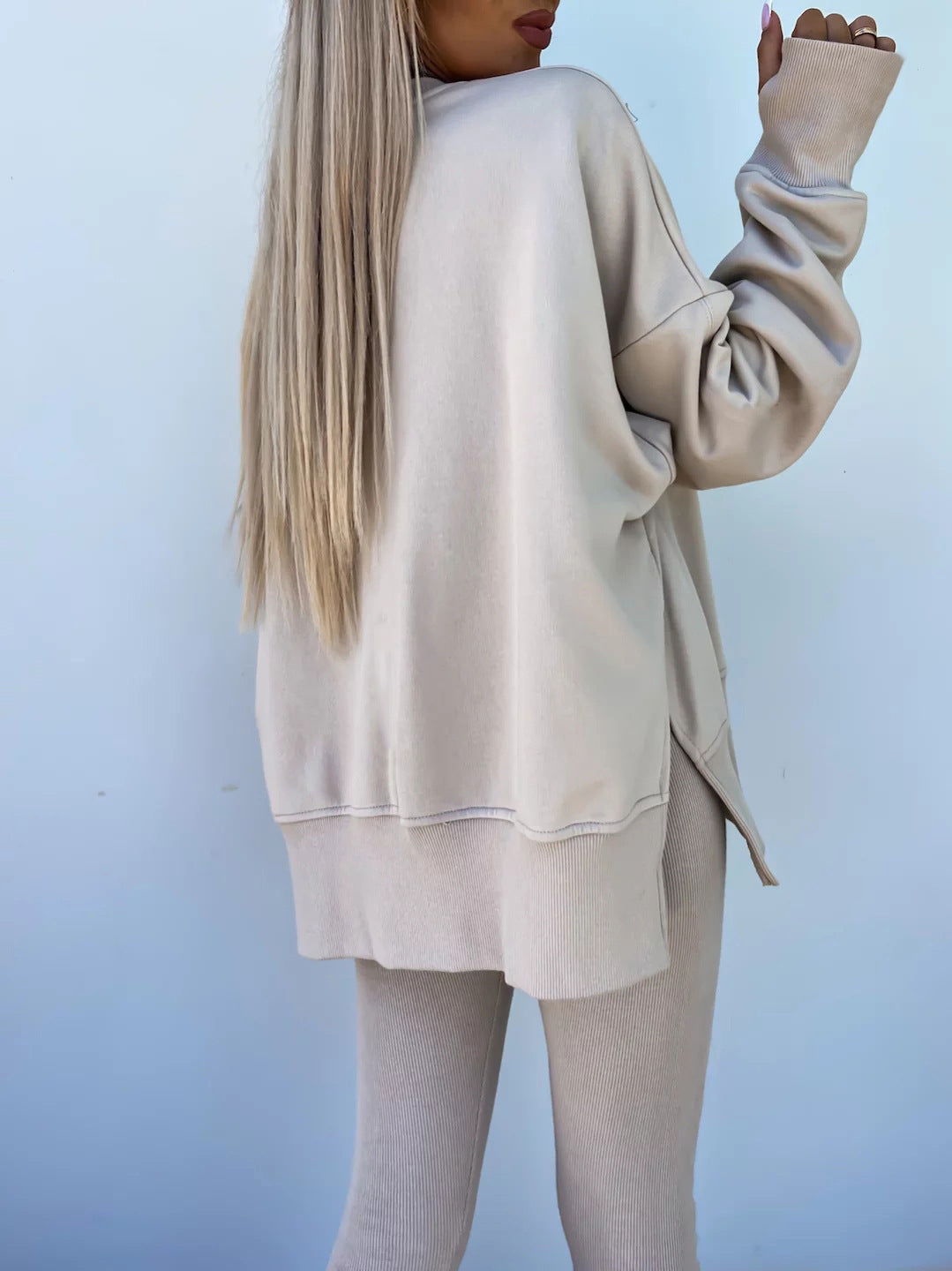 Women's Spring and Autumn Sports Hoodie Long Sleeve Solid Color Hoodie Casual Set Yoga Two Piece Set Outdoor Running Fitness Set