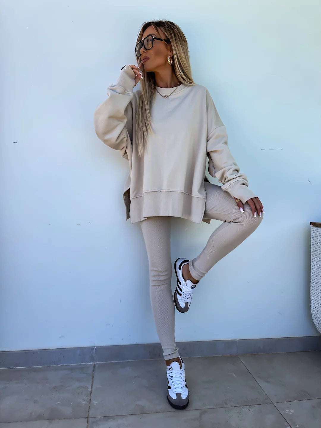Women's Spring and Autumn Sports Hoodie Long Sleeve Solid Color Hoodie Casual Set Yoga Two Piece Set Outdoor Running Fitness Set