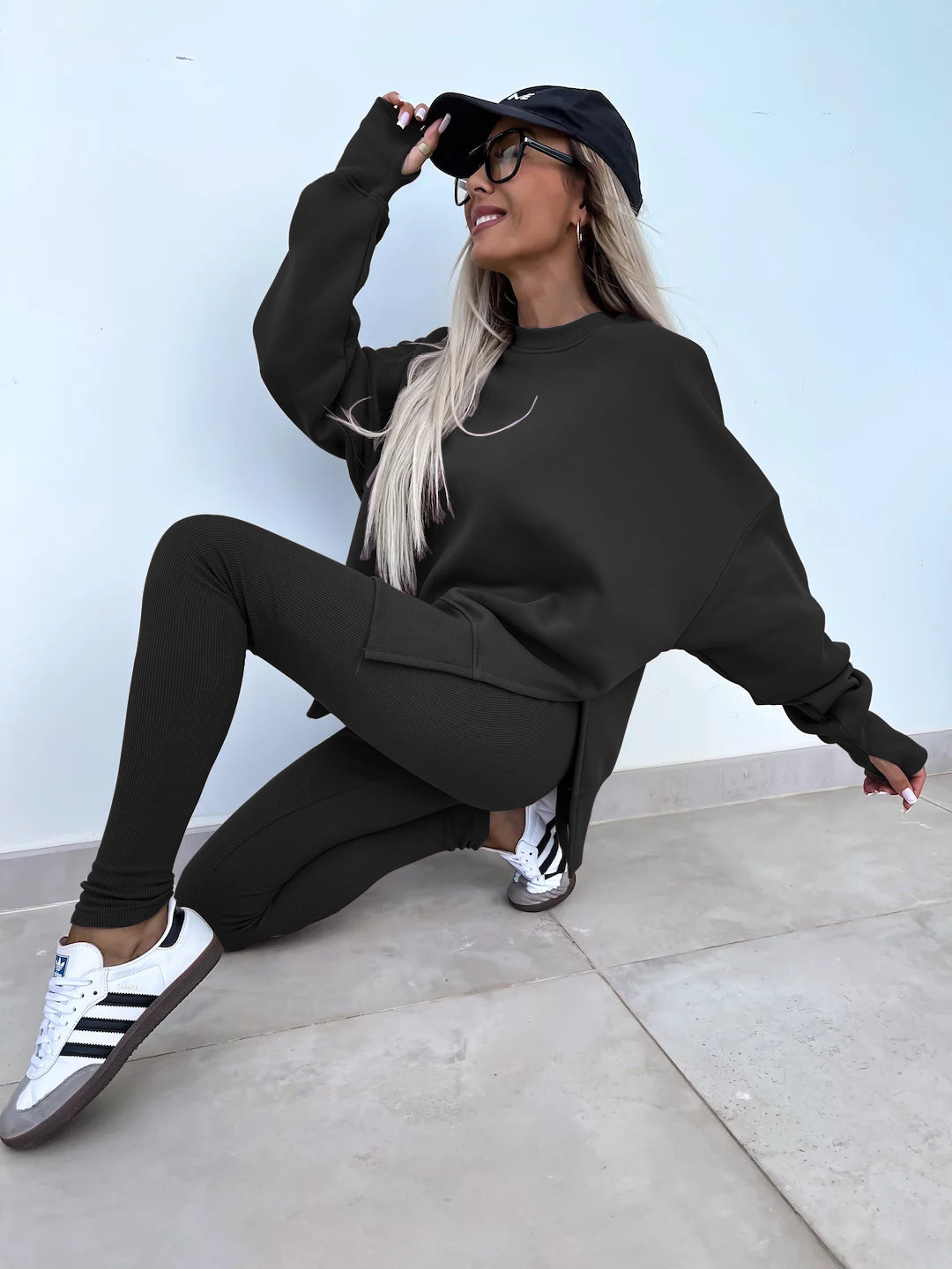 Women's Spring and Autumn Sports Hoodie Long Sleeve Solid Color Hoodie Casual Set Yoga Two Piece Set Outdoor Running Fitness Set