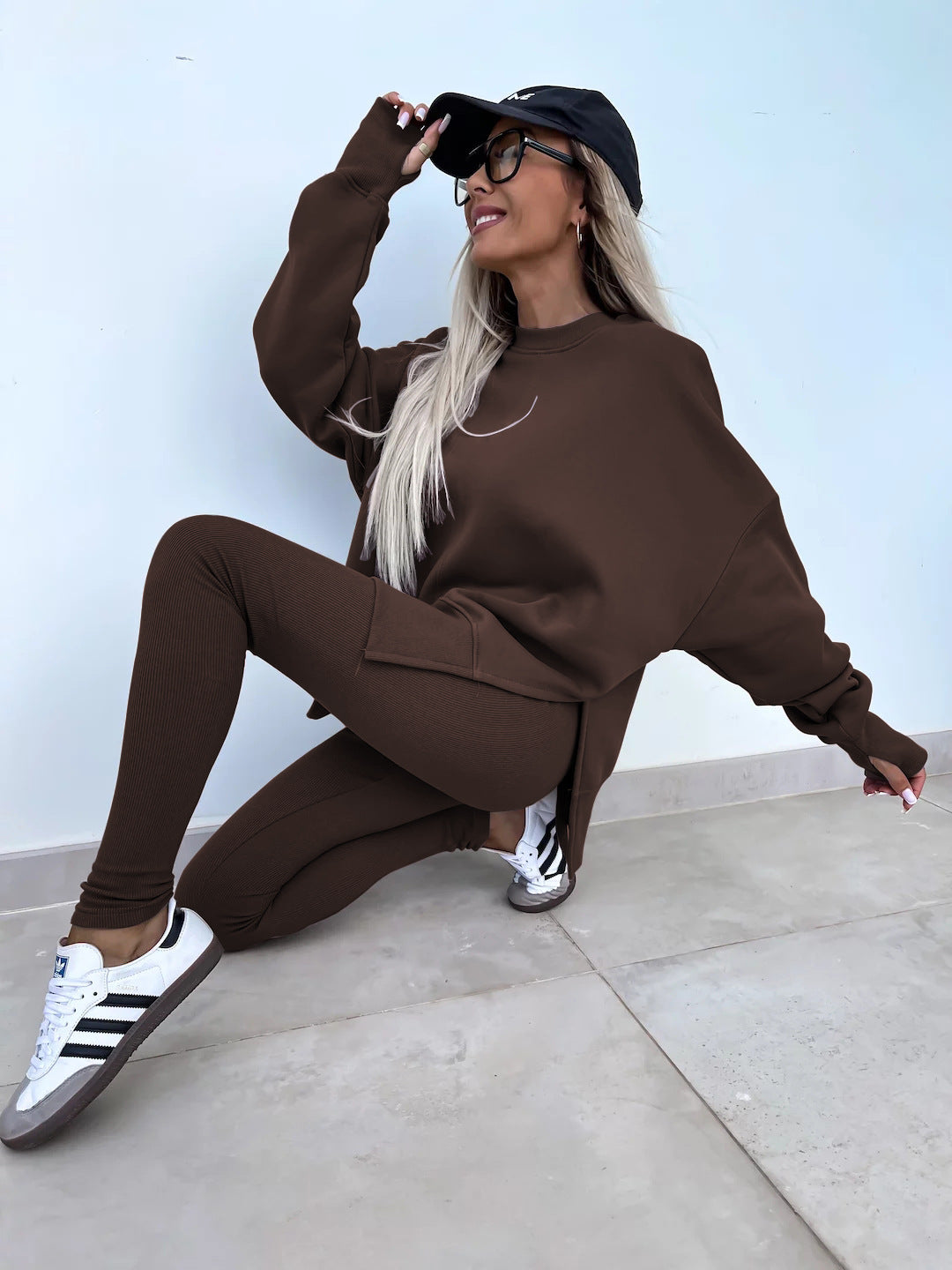 Women's Spring and Autumn Sports Hoodie Long Sleeve Solid Color Hoodie Casual Set Yoga Two Piece Set Outdoor Running Fitness Set