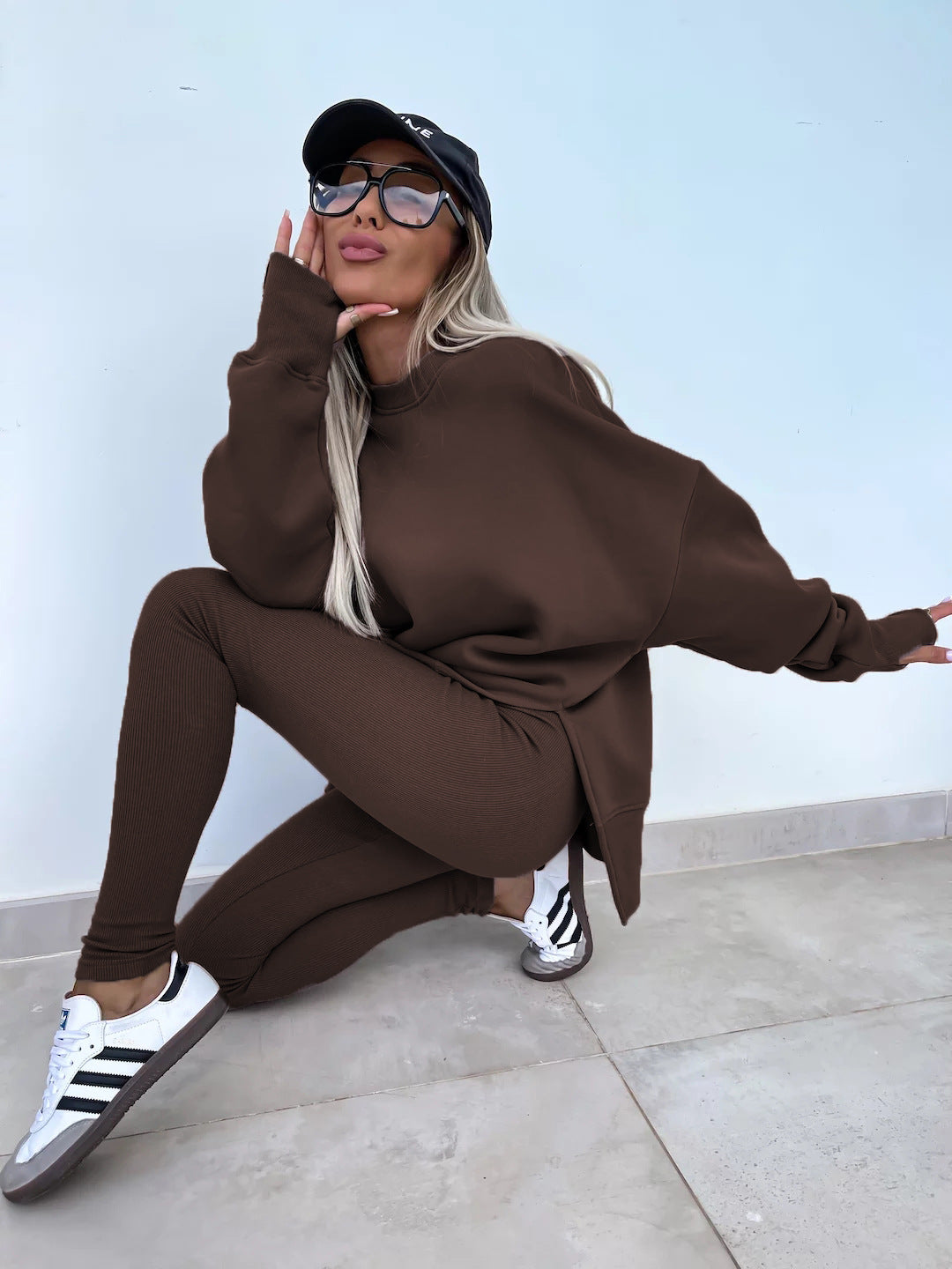 Women's Spring and Autumn Sports Hoodie Long Sleeve Solid Color Hoodie Casual Set Yoga Two Piece Set Outdoor Running Fitness Set