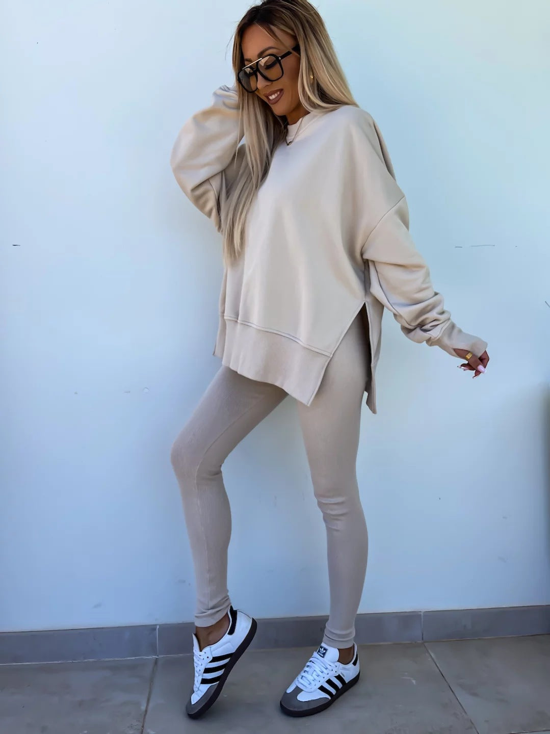 Women's Spring and Autumn Sports Hoodie Long Sleeve Solid Color Hoodie Casual Set Yoga Two Piece Set Outdoor Running Fitness Set