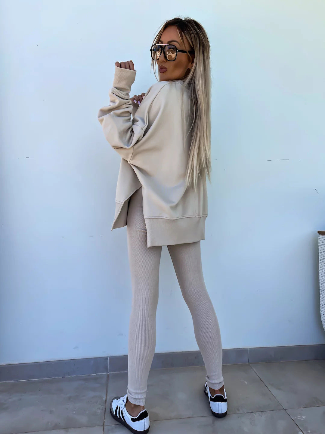 Women's Spring and Autumn Sports Hoodie Long Sleeve Solid Color Hoodie Casual Set Yoga Two Piece Set Outdoor Running Fitness Set