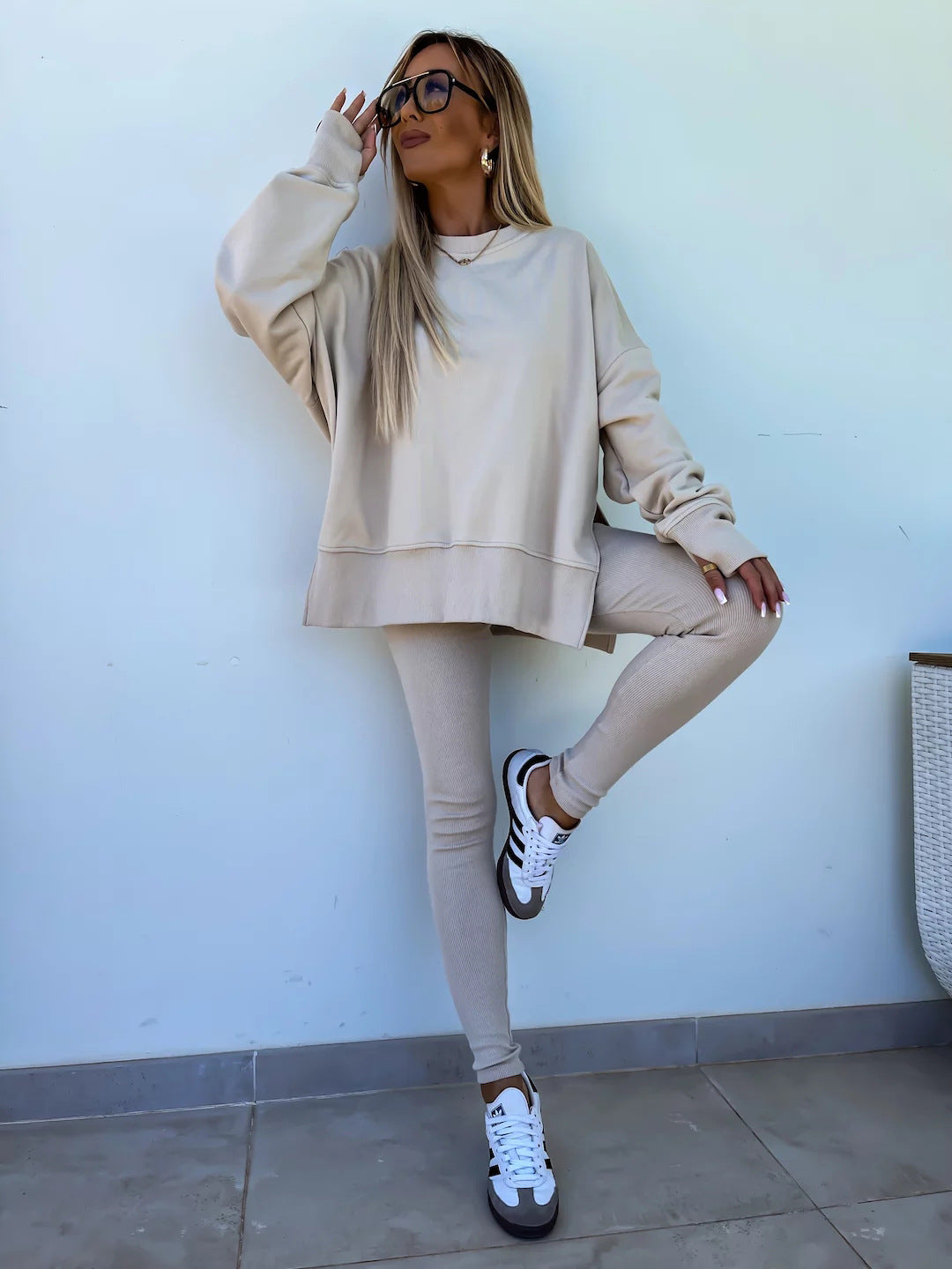 Women's Spring and Autumn Sports Hoodie Long Sleeve Solid Color Hoodie Casual Set Yoga Two Piece Set Outdoor Running Fitness Set