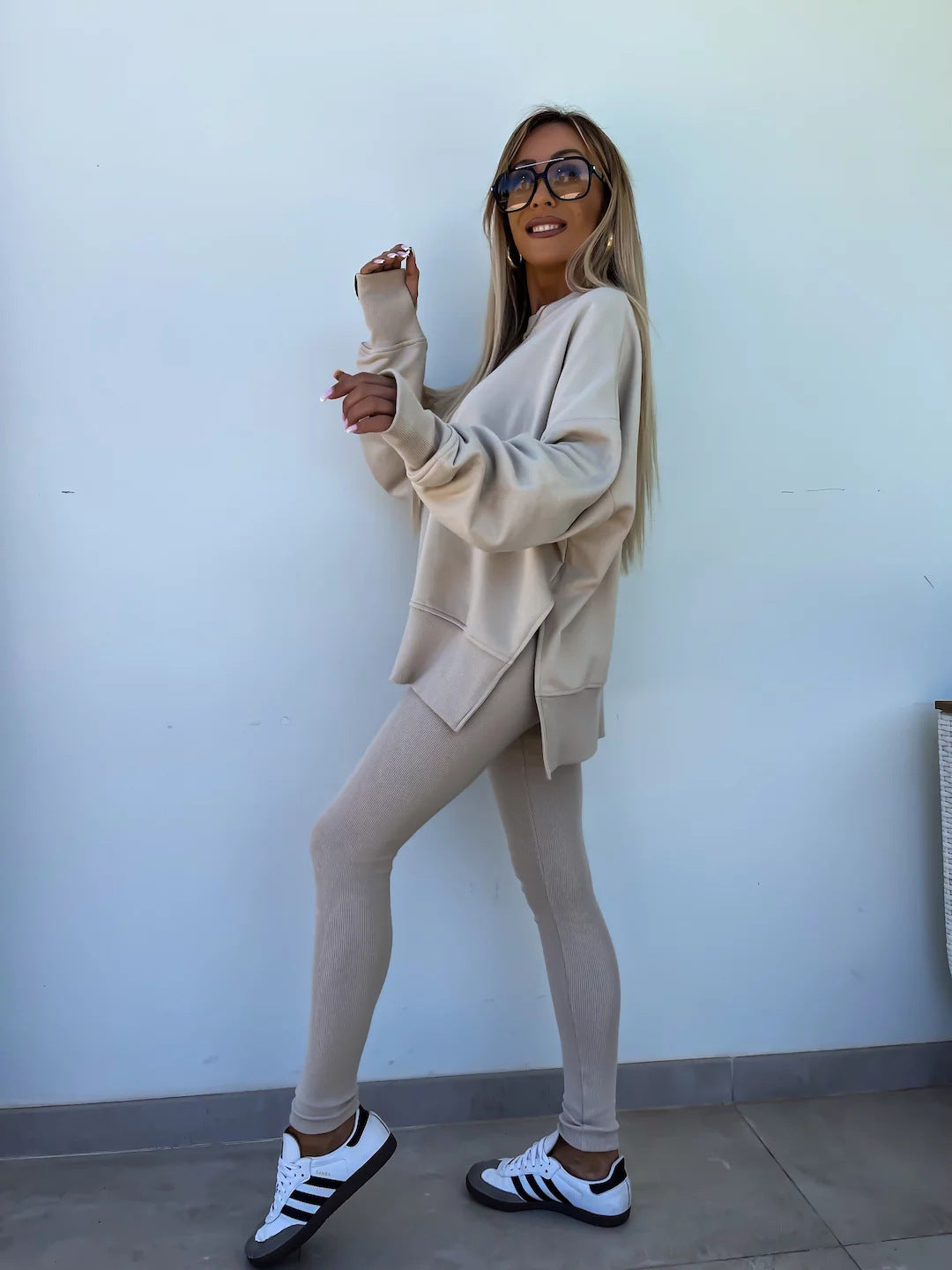 Women's Spring and Autumn Sports Hoodie Long Sleeve Solid Color Hoodie Casual Set Yoga Two Piece Set Outdoor Running Fitness Set