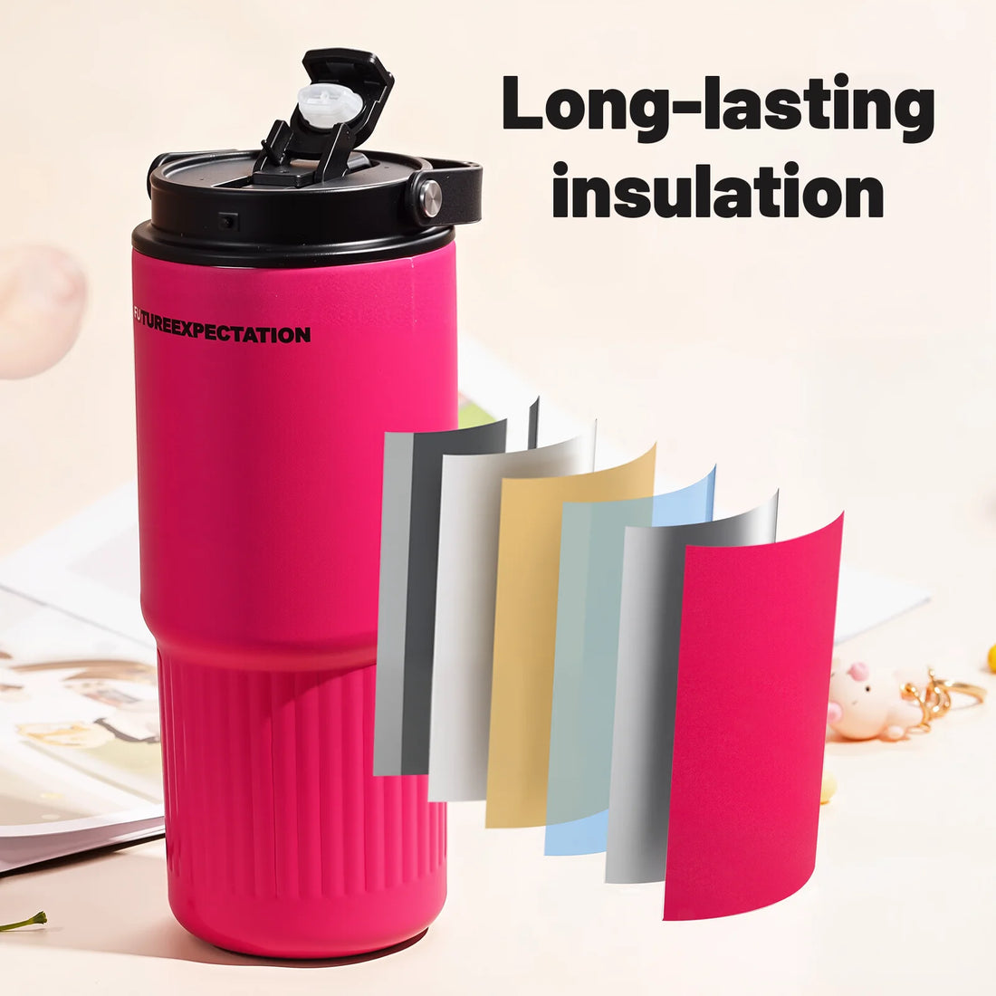 800ml/27oz Reusable Tumbler Stainless Steel Vacuum Insulated Water Bottle For Home, Office, Car Leak Resistant Flip Cap Keeps Dr
