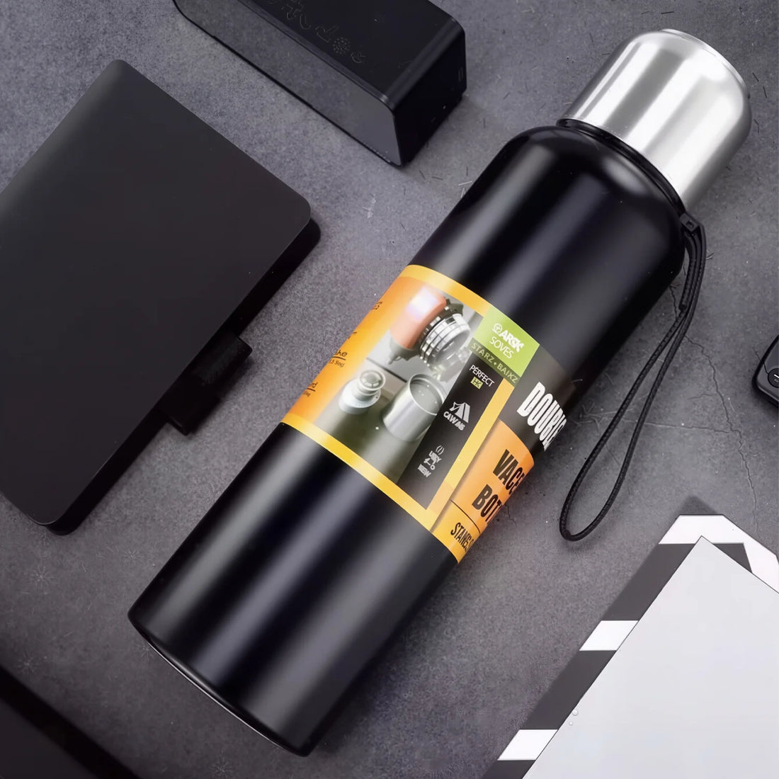 1PCS 50 Oz water bottle with lid, double vacuum insulated water bottle with carry rope, car travel large water bottle