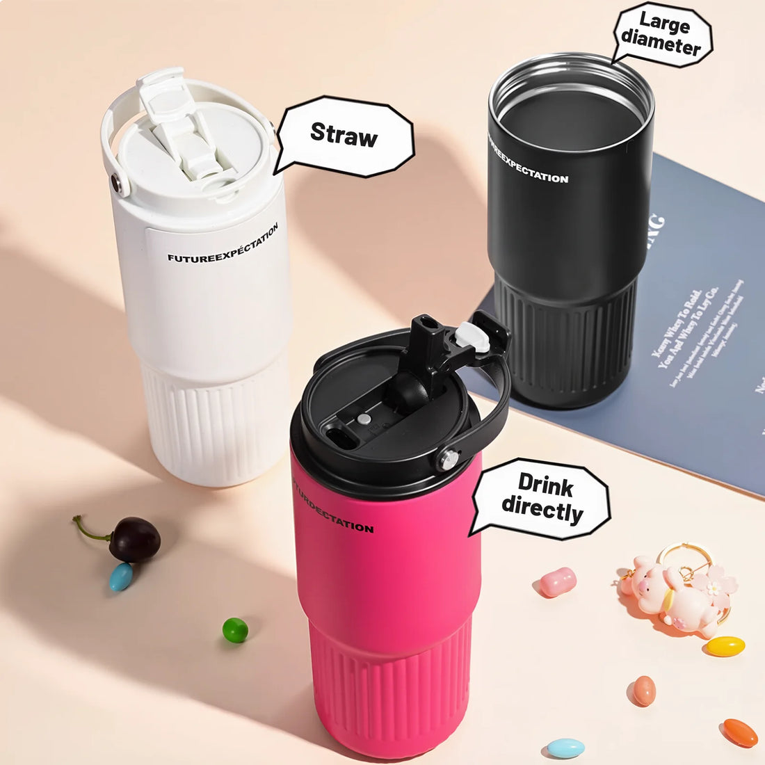 800ml/27oz Reusable Tumbler Stainless Steel Vacuum Insulated Water Bottle For Home, Office, Car Leak Resistant Flip Cap Keeps Dr