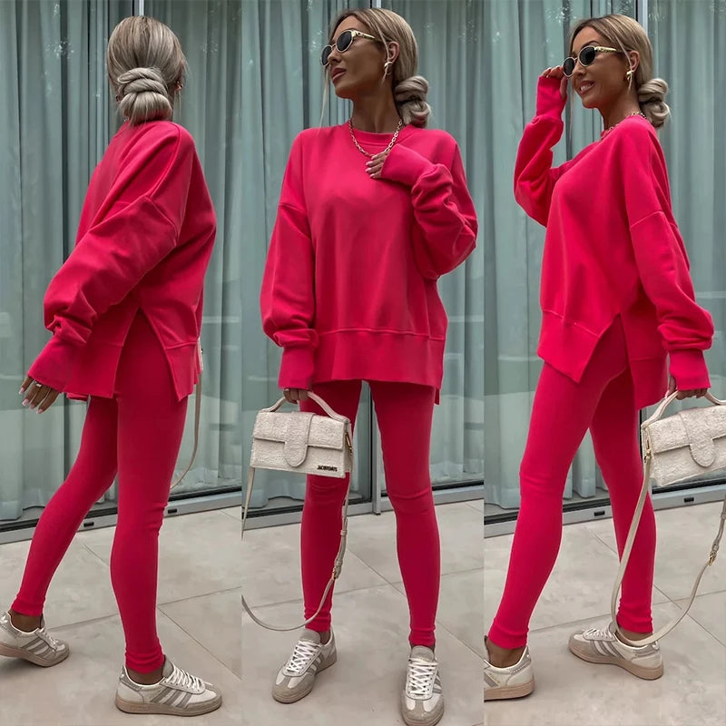Women's Spring and Autumn Sports Hoodie Long Sleeve Solid Color Hoodie Casual Set Yoga Two Piece Set Outdoor Running Fitness Set