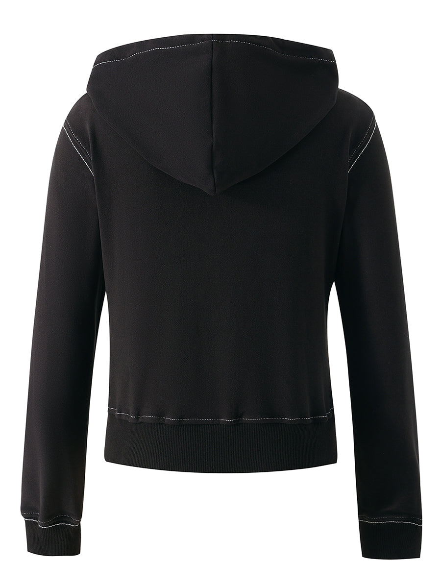 Women s Cozy Retro Hoodie with Unique Embroidered Details and Stylish Zipper Closure for a Chic Casual Look