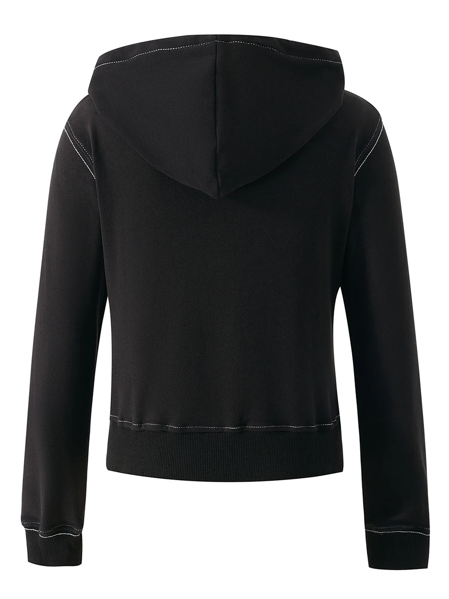 Women s Cozy Retro Hoodie with Unique Embroidered Details and Stylish Zipper Closure for a Chic Casual Look