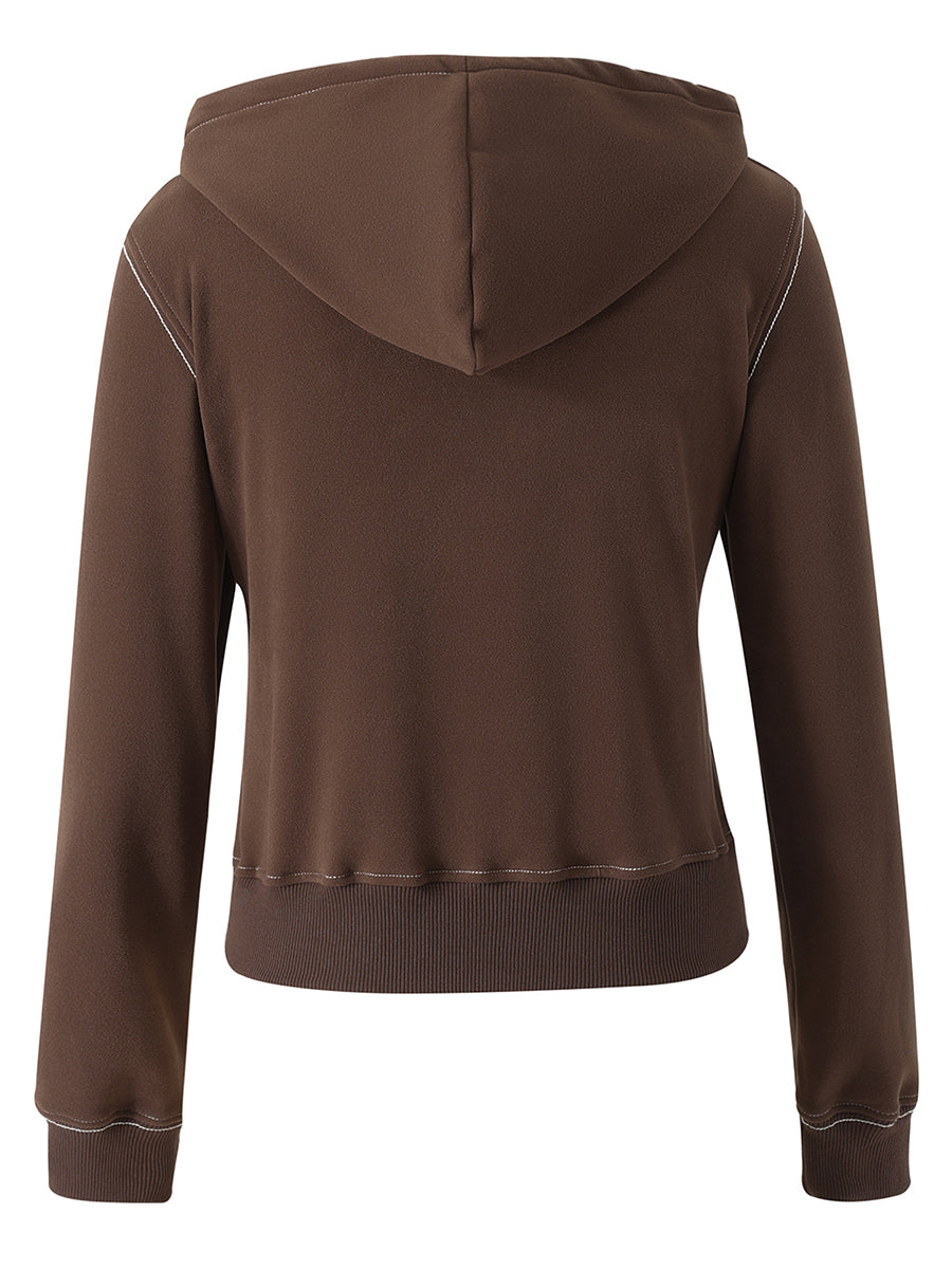 Women s Cozy Retro Hoodie with Unique Embroidered Details and Stylish Zipper Closure for a Chic Casual Look