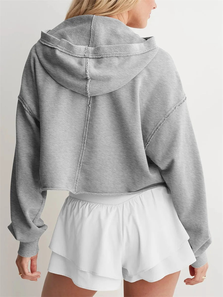 Women s Casual Long Sleeve Pullover Hoodie with Drawstring Hood and V-Neckline for Spring and Autumn Fashion