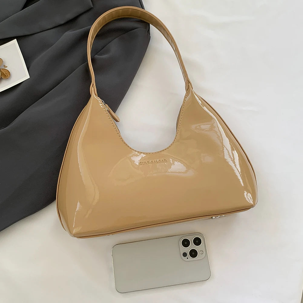 Women Patent Leather Tote Bag Versatile Fashion Shoulder Bag Casual Satchel Hobo Bag Zipper Armpit Bag Girl Shopper Purse