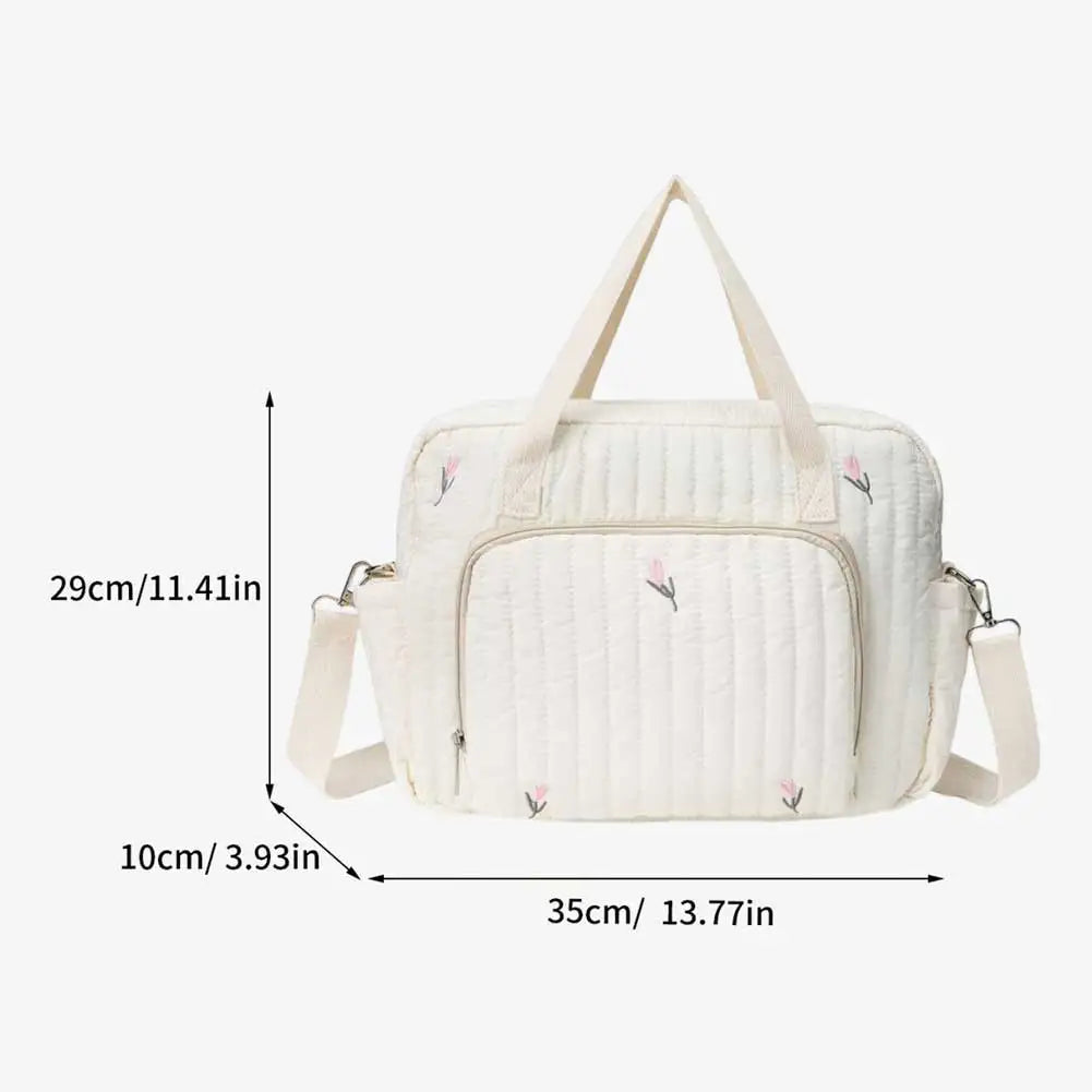 Bear/Flower Quilted Mommy Bag Multifunctional Utility Tote Bag Cotton Crossbody Maternity Bag Adjustable Strap Diaper Handbag