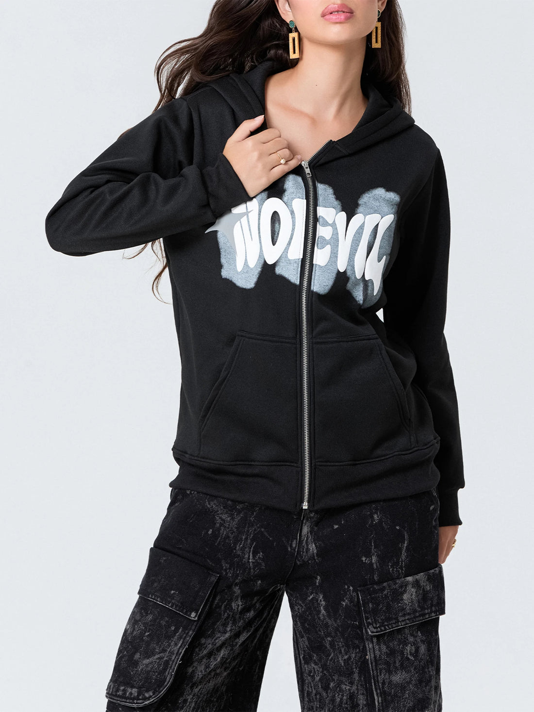 Women s Pullover Hoodie with Floral Print and Front Pocket Long Sleeve Casual Sweatshirt with Drop Shoulder Design and Zipper