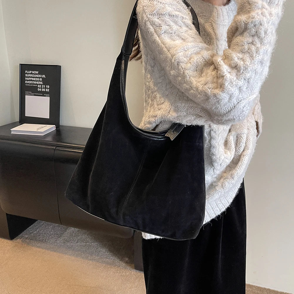 Women Suede Hobo Bag Magnetic Closure Shoulder Bag Large Capacity Tote Bag Purse for Work Travel