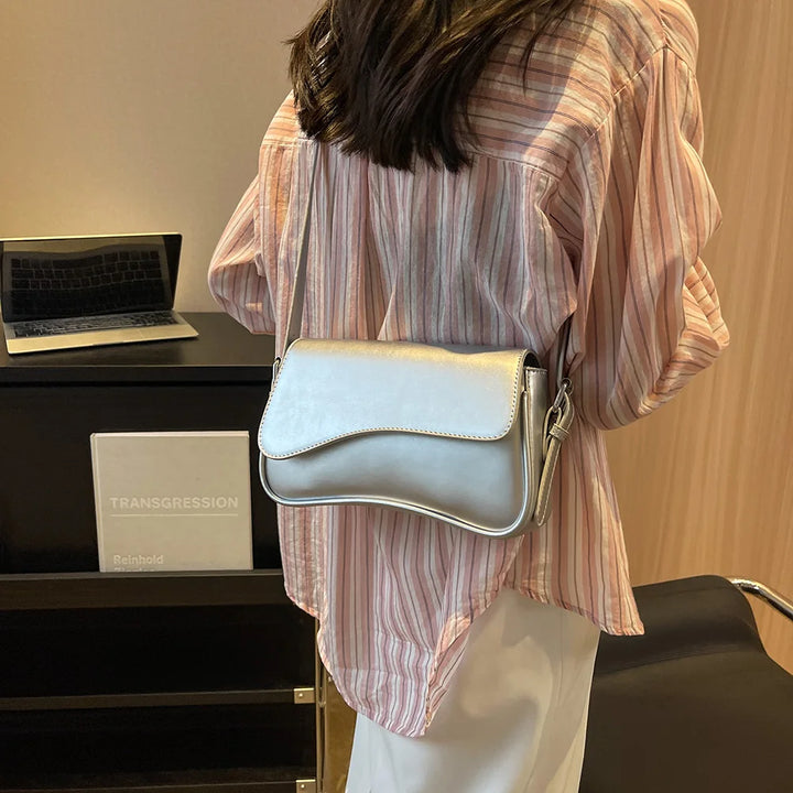 Women Satchel Tote Bag PU Leather Underarm Bag Buckle Flap Shoulder Bag Trendy Armpit Hobo Bag Shopper Bag