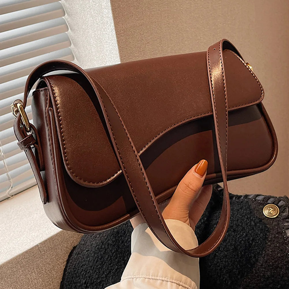 Women Satchel Tote Bag PU Leather Underarm Bag Buckle Flap Shoulder Bag Trendy Armpit Hobo Bag Shopper Bag