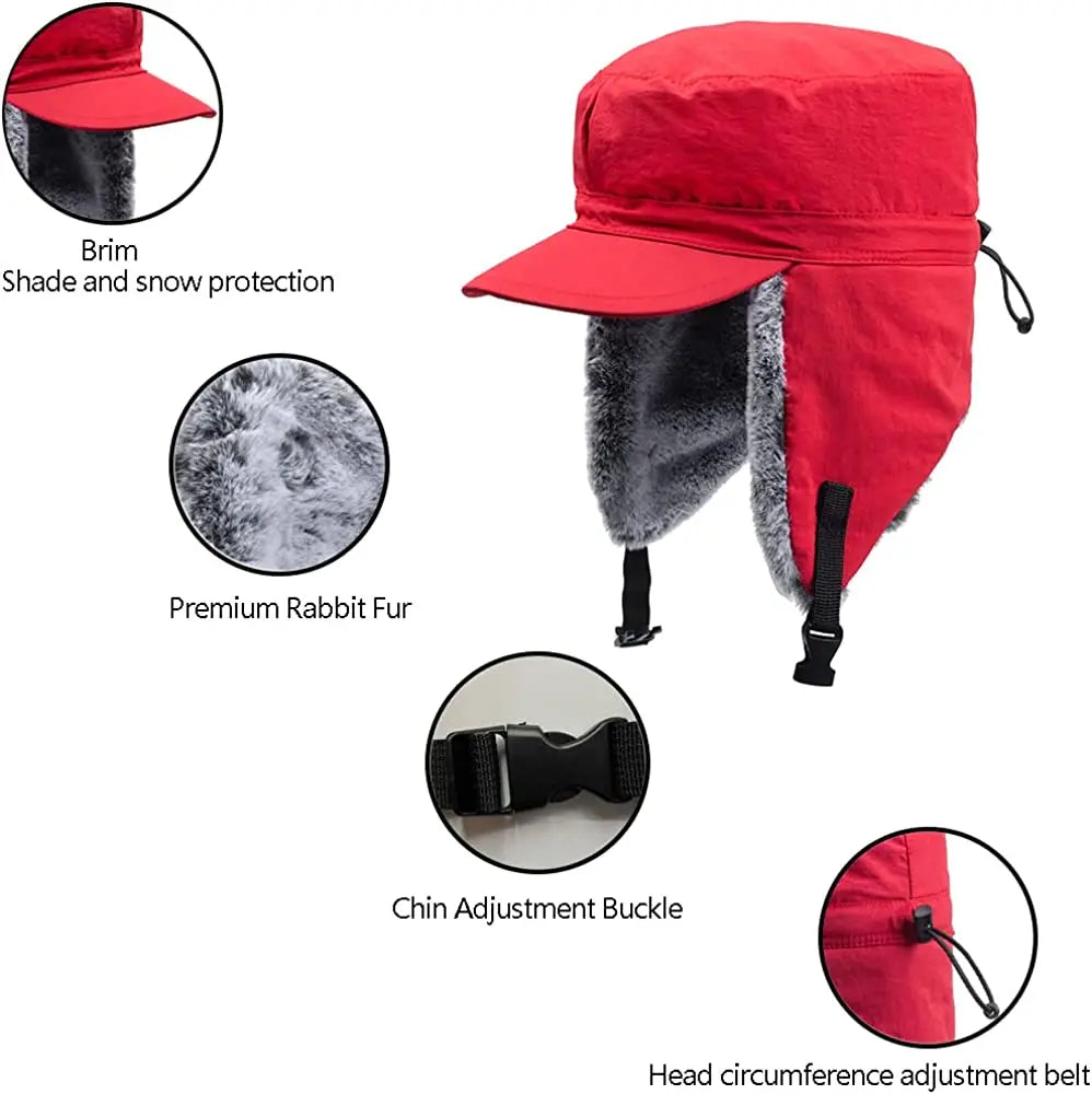 Winter Warm Earflap Fleece Hat with Visor Military Hunting Ski Hat for Men Women