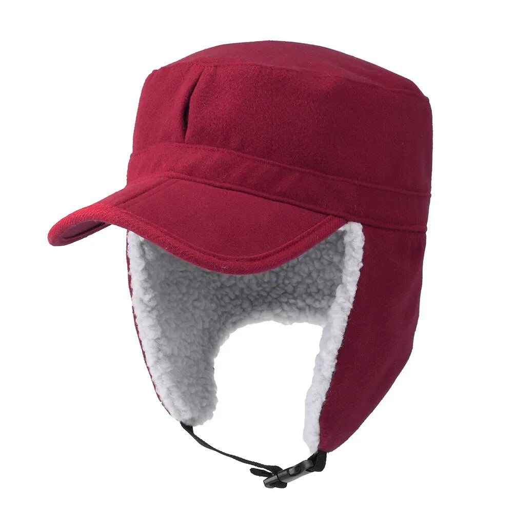 Winter Warm Earflap Fleece Hat with Visor Military Hunting Ski Hat for Men Women