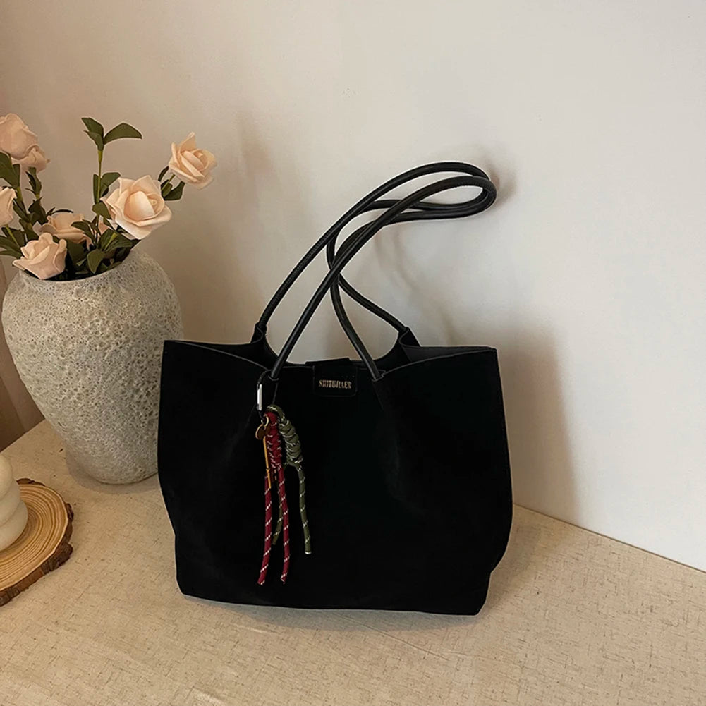 Women Vintage Tote Bag Large Capacity Suede Slouchy Tote Handbag Retro Top-Handle Bag Female Commute Bag