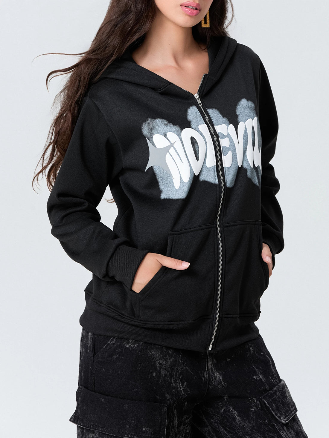 Women s Pullover Hoodie with Floral Print and Front Pocket Long Sleeve Casual Sweatshirt with Drop Shoulder Design and Zipper