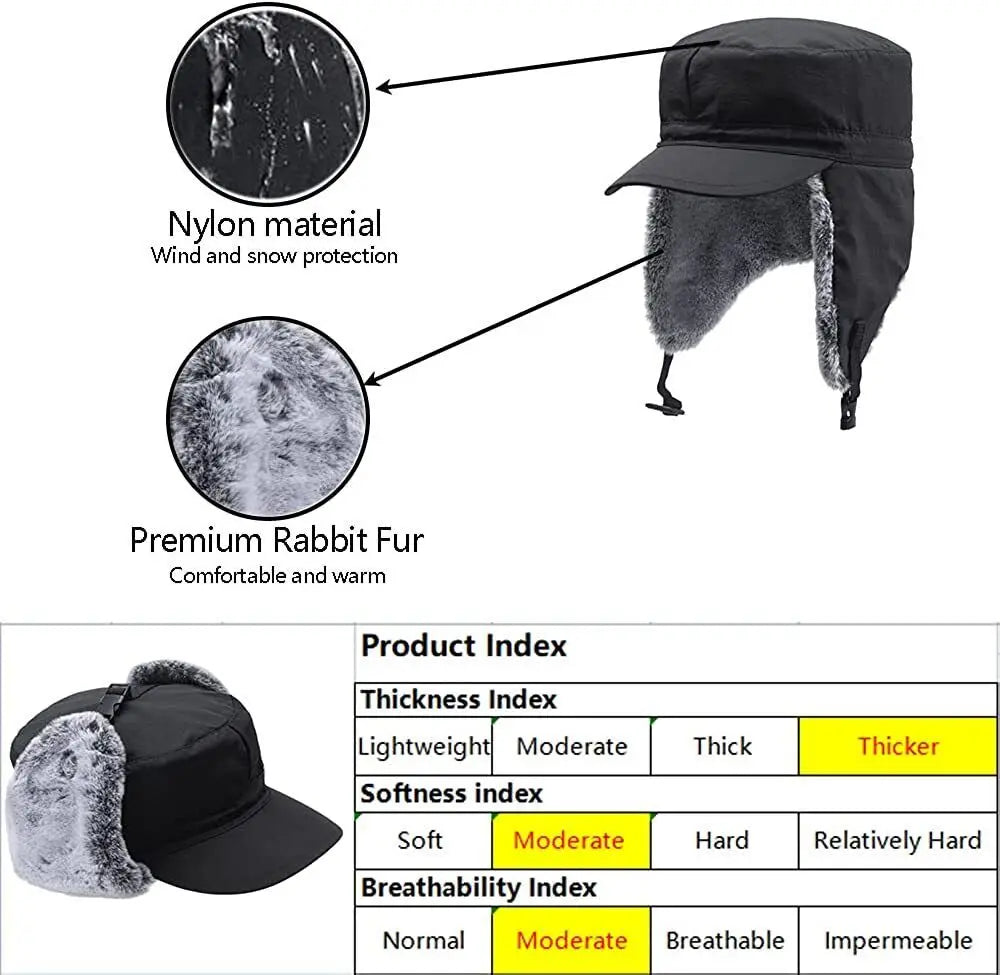 Winter Warm Earflap Fleece Hat with Visor Military Hunting Ski Hat for Men Women