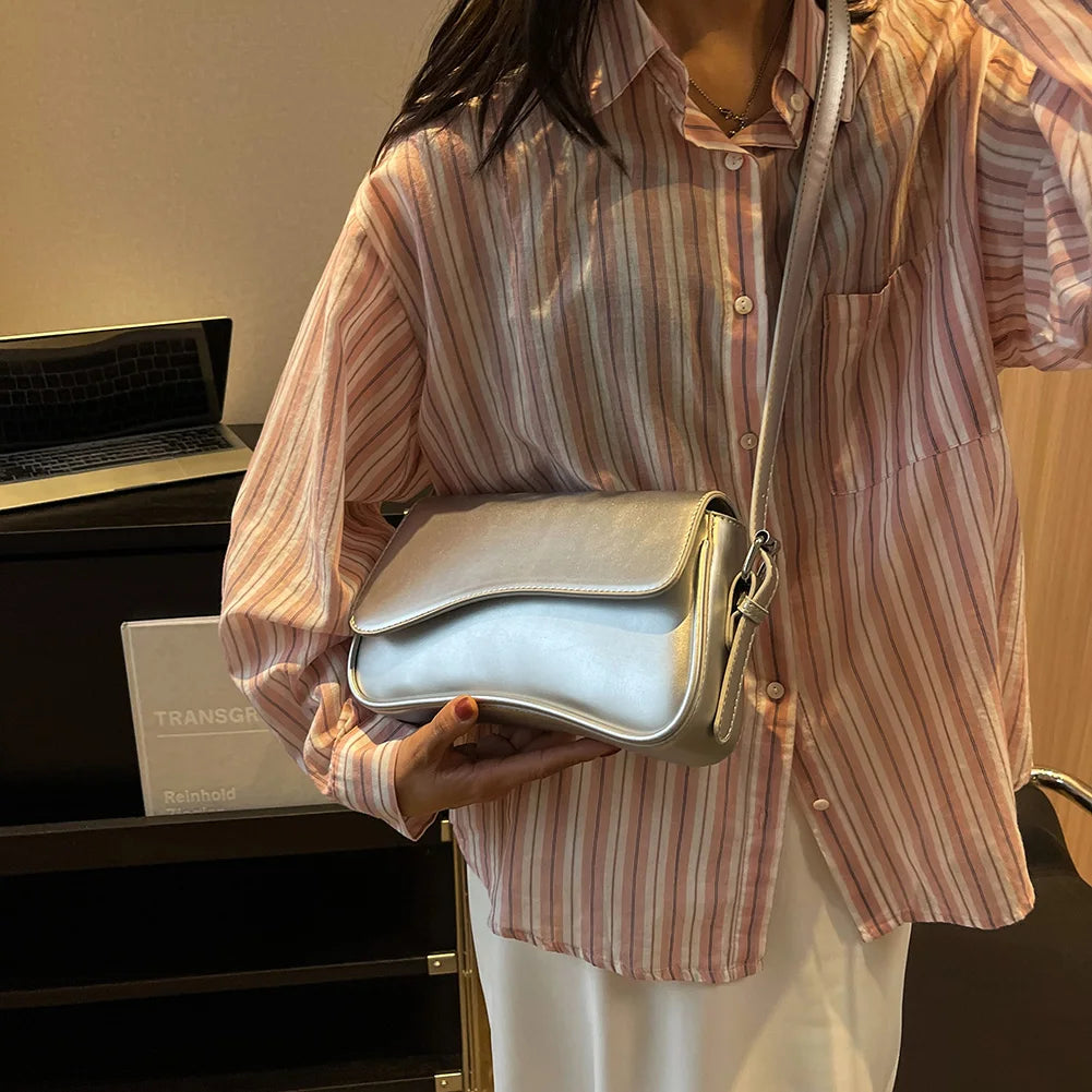 Women Satchel Tote Bag PU Leather Underarm Bag Buckle Flap Shoulder Bag Trendy Armpit Hobo Bag Shopper Bag