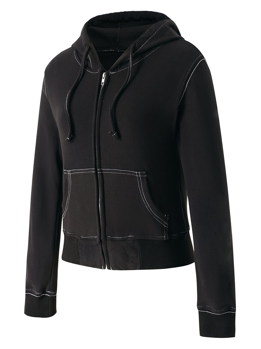 Women s Cozy Retro Hoodie with Unique Embroidered Details and Stylish Zipper Closure for a Chic Casual Look