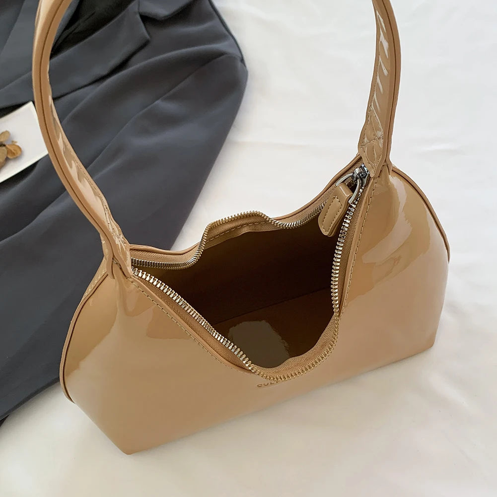 Women Patent Leather Tote Bag Versatile Fashion Shoulder Bag Casual Satchel Hobo Bag Zipper Armpit Bag Girl Shopper Purse