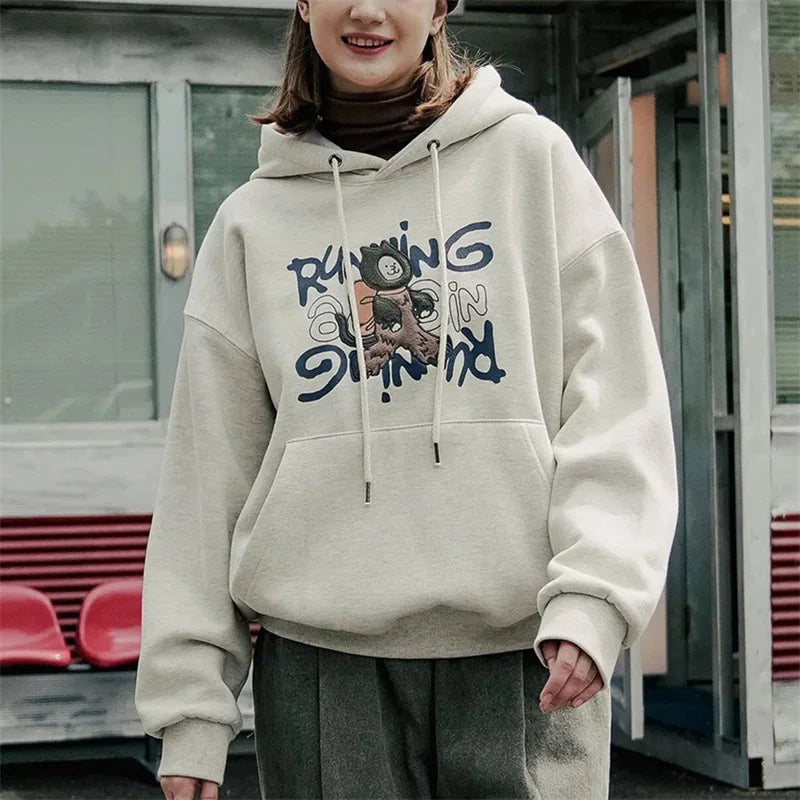 Unisex Embroidered Hoodie Sweatshirt with Long Sleeves Lightweight Streetwear Pullover for Men and Women Casual Tracksuit Top