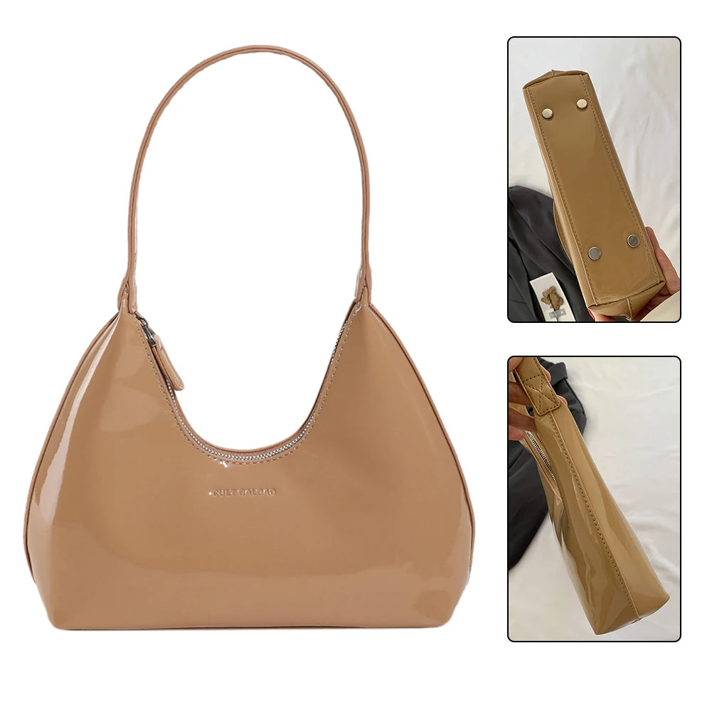 Women Patent Leather Tote Bag Versatile Fashion Shoulder Bag Casual Satchel Hobo Bag Zipper Armpit Bag Girl Shopper Purse