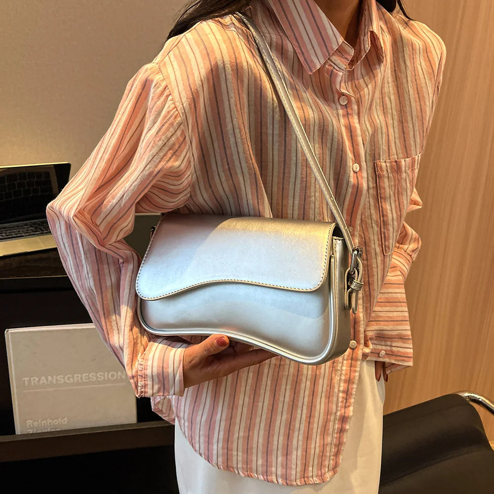 Women Satchel Tote Bag PU Leather Underarm Bag Buckle Flap Shoulder Bag Trendy Armpit Hobo Bag Shopper Bag