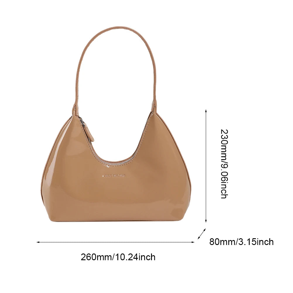 Women Patent Leather Tote Bag Versatile Fashion Shoulder Bag Casual Satchel Hobo Bag Zipper Armpit Bag Girl Shopper Purse