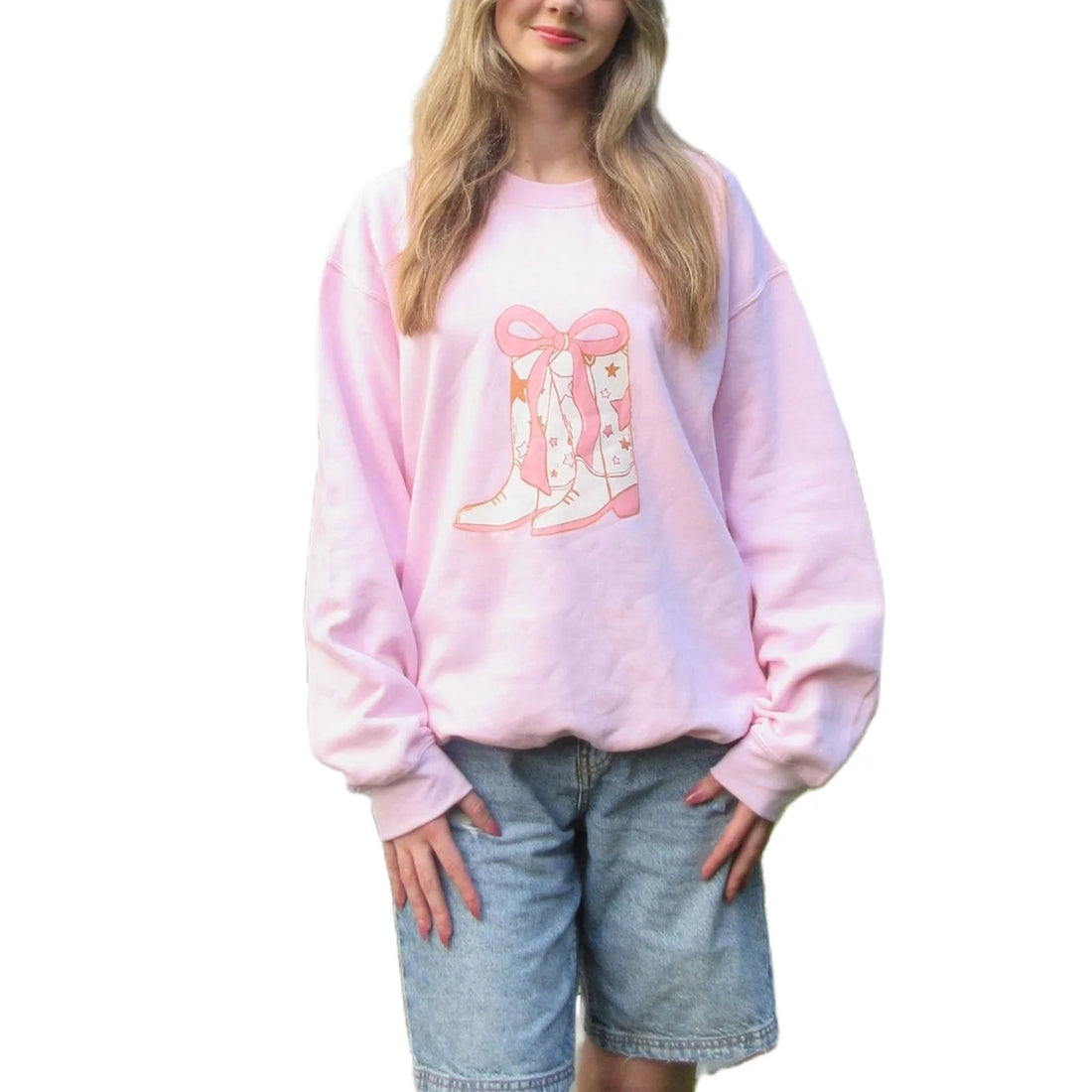 Women s Long Sleeve Crew Neck Floral Print Sweatshirt Pullover with Bow Detail and Casual Boots Graphic - Stylish Hoodie Tops