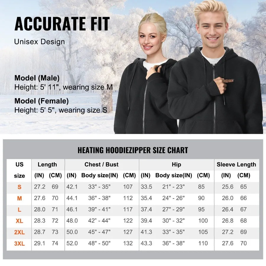 Heated Hoodie Sweatshirt Zip Up Unisex with Battery for MenWomen S Black