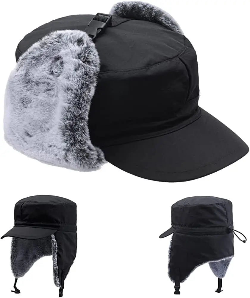 Winter Warm Earflap Fleece Hat with Visor Military Hunting Ski Hat for Men Women