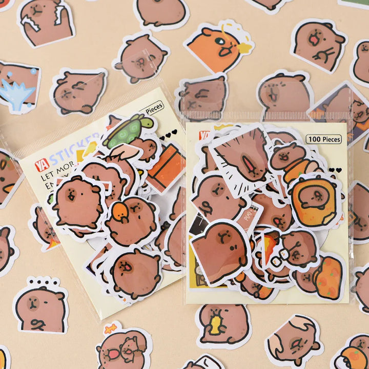100pcs Cartoon Capybara Stickers Decoration DIY Phone Notebook Suitcase Laptop Fridge Decals Kids Gift Toys