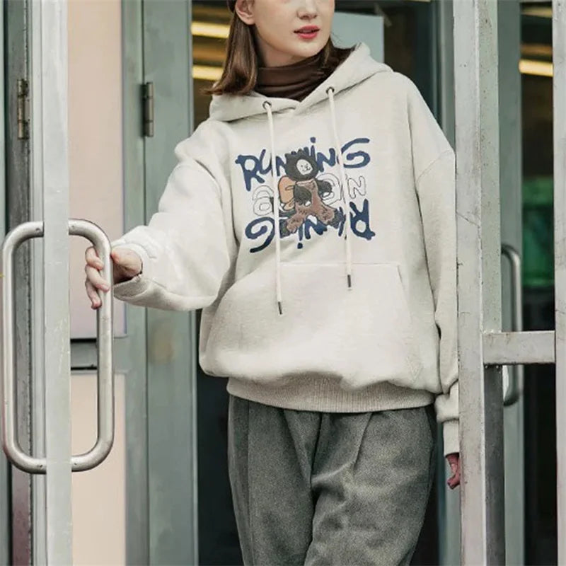 Unisex Embroidered Hoodie Sweatshirt with Long Sleeves Lightweight Streetwear Pullover for Men and Women Casual Tracksuit Top