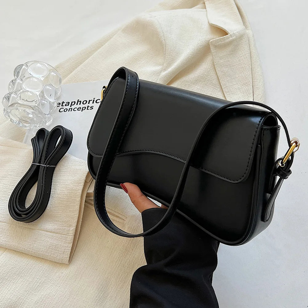 Women Satchel Tote Bag PU Leather Underarm Bag Buckle Flap Shoulder Bag Trendy Armpit Hobo Bag Shopper Bag