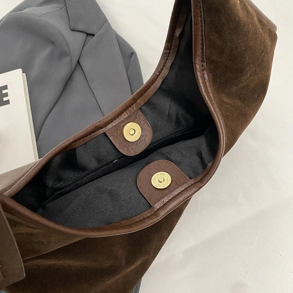Women Suede Hobo Bag Magnetic Closure Shoulder Bag Large Capacity Tote Bag Purse for Work Travel