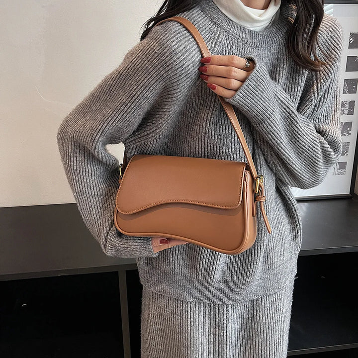 Women Satchel Tote Bag PU Leather Underarm Bag Buckle Flap Shoulder Bag Trendy Armpit Hobo Bag Shopper Bag