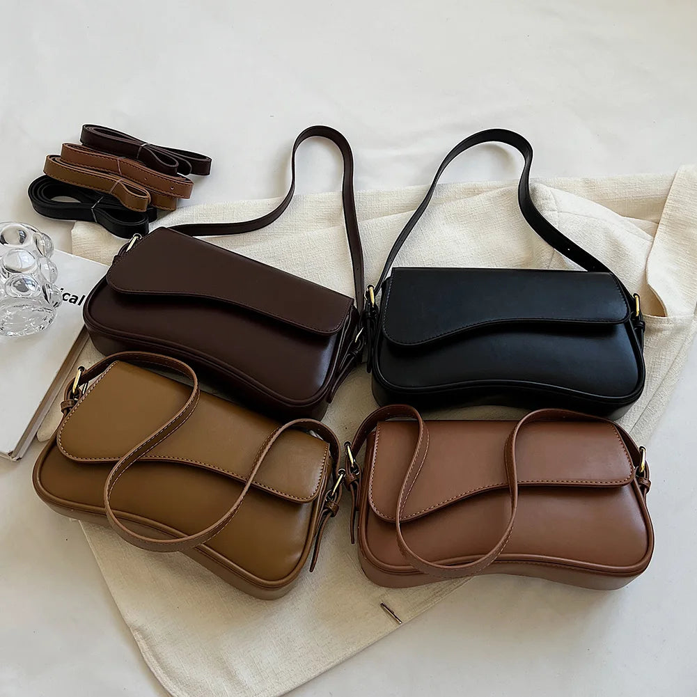 Women Satchel Tote Bag PU Leather Underarm Bag Buckle Flap Shoulder Bag Trendy Armpit Hobo Bag Shopper Bag