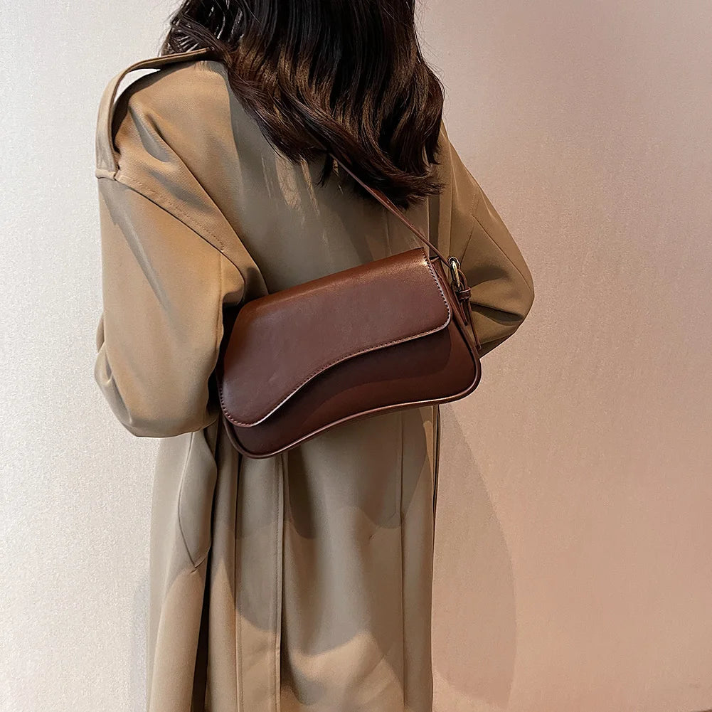 Women Satchel Tote Bag PU Leather Underarm Bag Buckle Flap Shoulder Bag Trendy Armpit Hobo Bag Shopper Bag