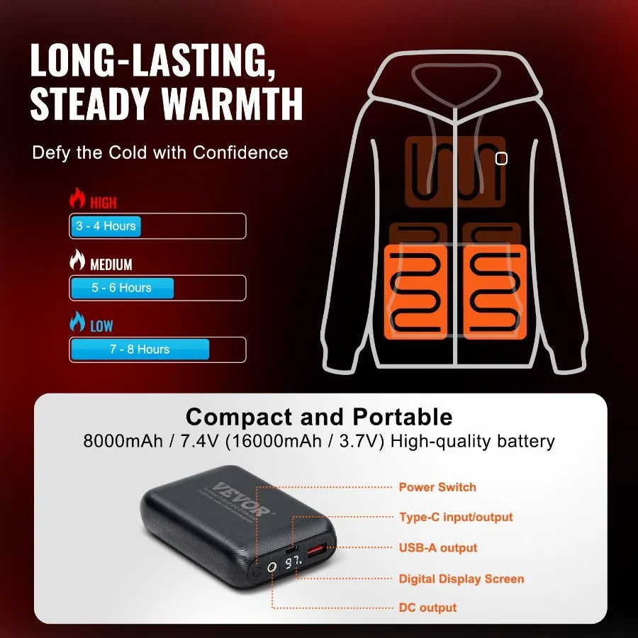 Heated Hoodie Sweatshirt Zip Up Unisex with Battery for MenWomen S Black