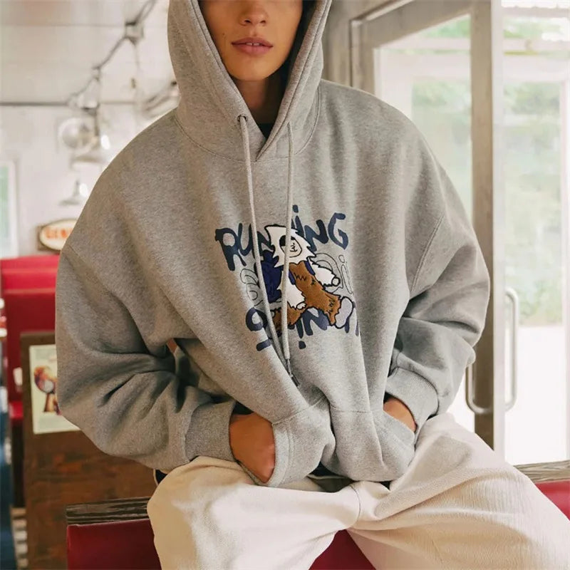 Unisex Embroidered Hoodie Sweatshirt with Long Sleeves Lightweight Streetwear Pullover for Men and Women Casual Tracksuit Top
