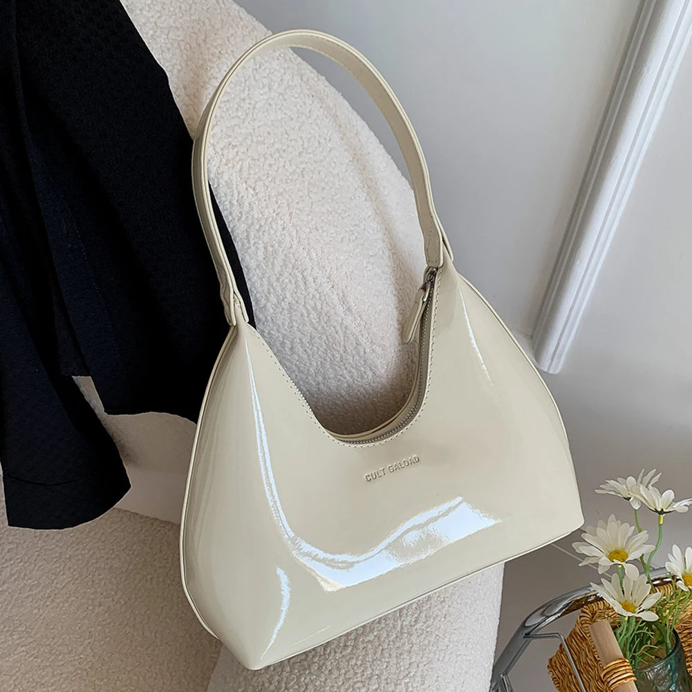 Women Patent Leather Tote Bag Versatile Fashion Shoulder Bag Casual Satchel Hobo Bag Zipper Armpit Bag Girl Shopper Purse