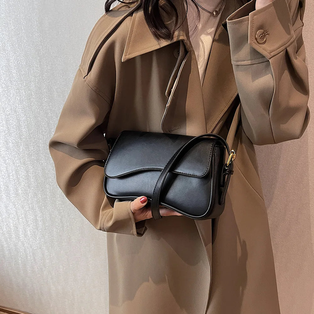Women Satchel Tote Bag PU Leather Underarm Bag Buckle Flap Shoulder Bag Trendy Armpit Hobo Bag Shopper Bag
