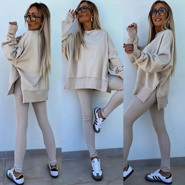 Women's Spring and Autumn Sports Hoodie Long Sleeve Solid Color Hoodie Casual Set Yoga Two Piece Set Outdoor Running Fitness Set